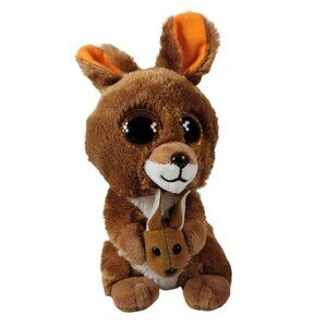 2/$15 Ty Beanie Boos Kangaroo Plush  8" With Baby Joey Kipper Glitter Eyes 2017